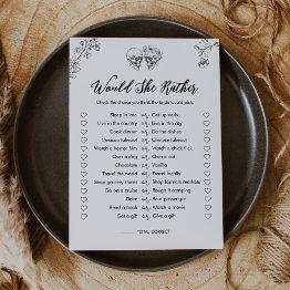 Small Gothic Would She Rather Bridal Shower Game Invitations Front View