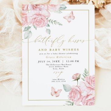 grace blush floral butterfly kisses baby shower invitation