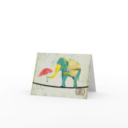 Small Graceful Gold Elephant Monogram Noteinvitations Front View