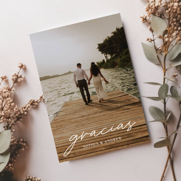 gracias modern script photo wedding thank you invitations