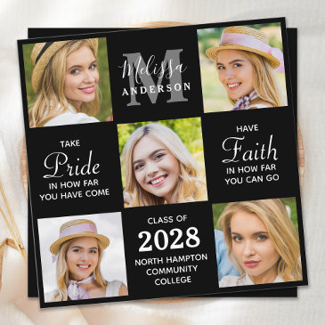 graduate 5 photo collage black graduation invitation