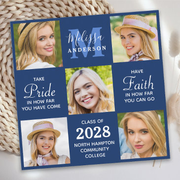 graduate 5 photo collage navy blue graduation invitation