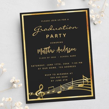 graduation party black music gold invitation postinvitations