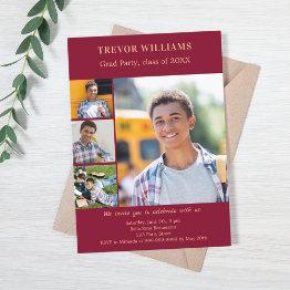 Small Graduation Party Burgundy Photo Collage Invitation Front View