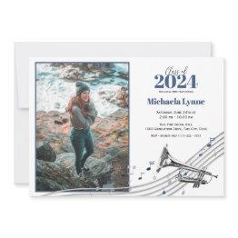 Small Graduation Trumpet Marching Band With Photo Invitation Front View
