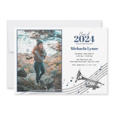 graduation trumpet marching band with photo invitation