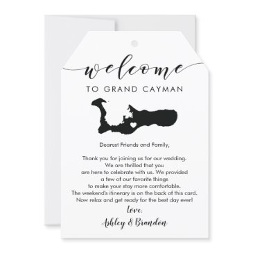 grand cayman wedding welcome tag, letter itinerary