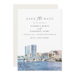 Small Grand Rapids Michigan Skyline Save The Date Invit Invitation Front View