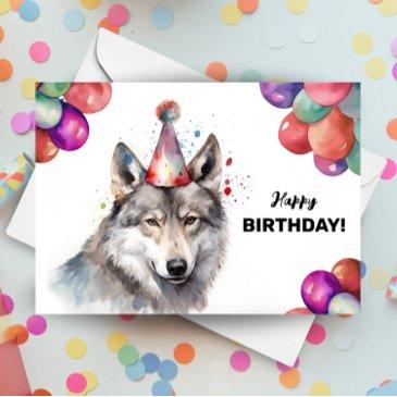 gray wolf balloons and party hat wild birthday invitations
