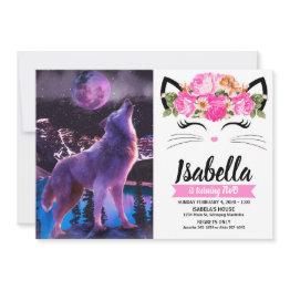 Small Gray Wolf Howling In Forest Invitation Front View