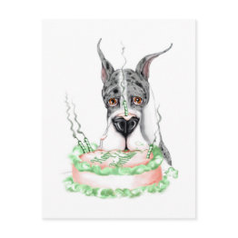 Small Great Dane Merle Birthday Cake Invitation Front View
