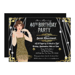 Small Great Gatsby Flapper Girl 40th Birthday Invitation Front View