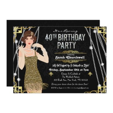great gatsby flapper girl 40th birthday invitation