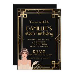Small Great Gatsby Inspired Art Deco Birthday Invitation Front View