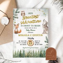 Small Greatest Adventure Animal Forest Co-ed Baby Shower Invitation Front View