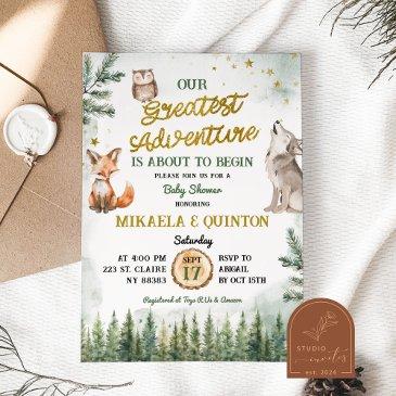 greatest adventure animal forest co-ed baby shower invitation