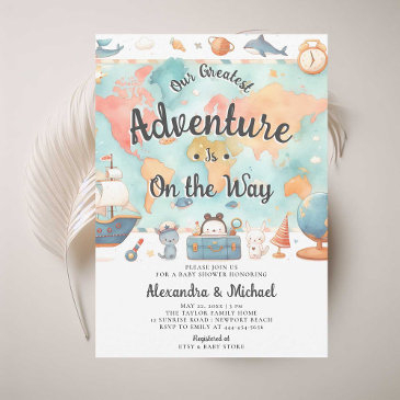 greatest adventure couples neutral baby shower invitation