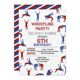Small Greco Roman Freestyle Wrestling Kids Birthday Invitation Front View
