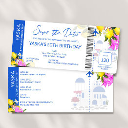 Small Greece Destination Birthday Save The Date Invitation Front View