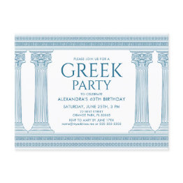 Small Greek Birthday Party Invite With Blue Columns Front View