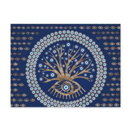 Small Greek Eye Tree - Mati Mataki - Matiasma On Blue Postinvitations Front View