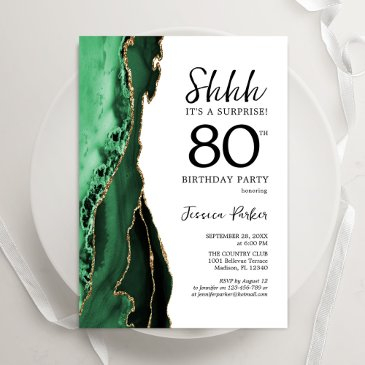 green agate white gold surprise 80th birthday invitation