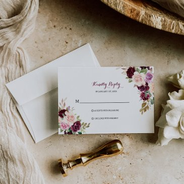 green blush burgundy floral rsvp invitations