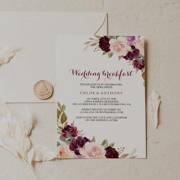 green blush burgundy floral wedding breakfast invitation