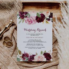 Small Green Blush Burgundy Floral Wedding Brunch Invitation Front View