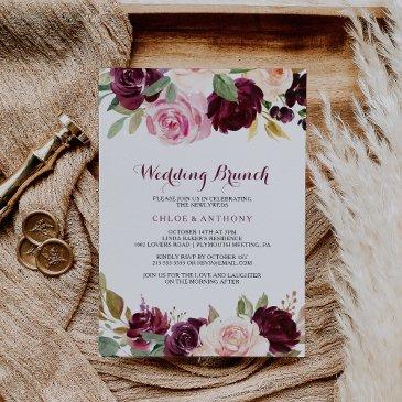 green blush burgundy floral wedding brunch invitation