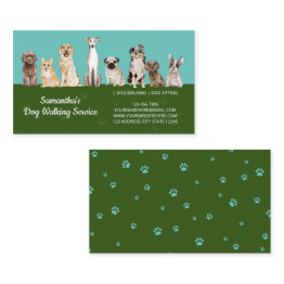 Small Green Cute Paws Watercolor Dogs Business Invitations Front View