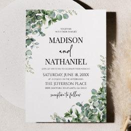 Small Green Eucalyptus Leaves Greenery Botanical Wedding Invitation Front View