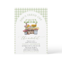 Small Green Gingham Fresh Off The Market Bridal Shower Invitation Front View