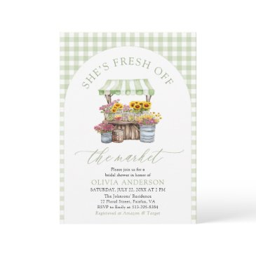 green gingham fresh off the market bridal shower invitation