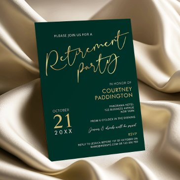 green & gold elegant corporate retirement party invitation