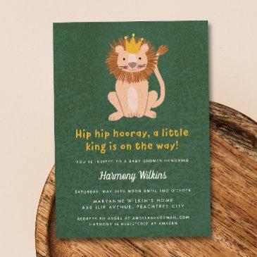 green little king lion boy baby shower invitation