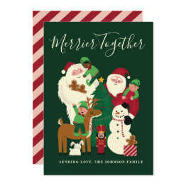 Small Green Merrier Together Santa And Friends Invitations Front View