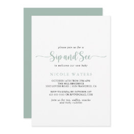 Small Green Minimalist Calligraphy Sip And See Invitation Front View