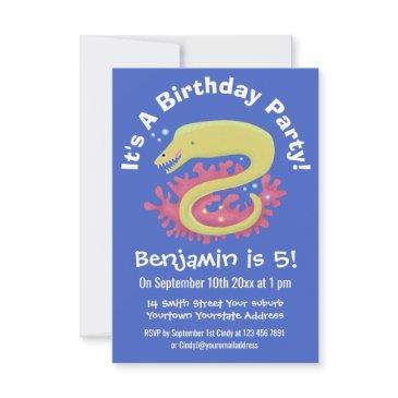 green moray eel funny cartoon illustration invitation