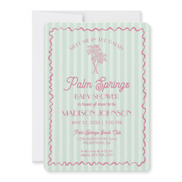 Small Green Palm Springs Pastel Beach Cabana Baby Shower Invitation Front View