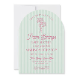 Small Green Palm Springs Pastel Beach Cabana Baby Shower Invitation Front View