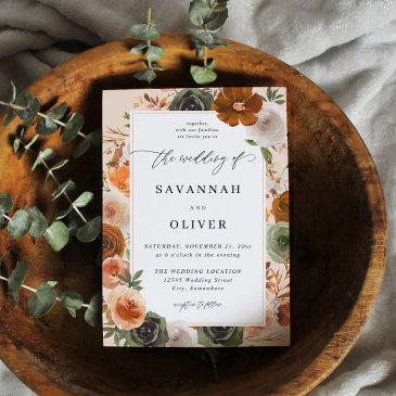 green & terra cotta floral wedding s2 - beige invitation