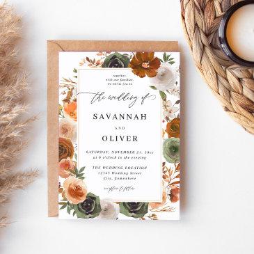 green & terra cotta floral wedding s2 - white invitation