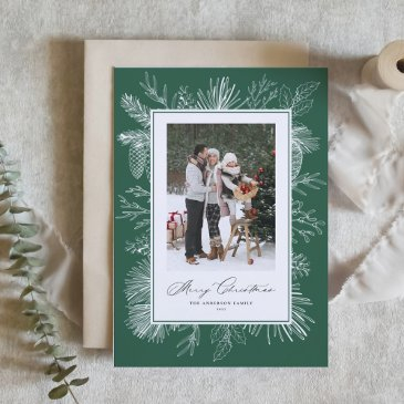 green vintage botanical frame merry christmas holiday invitations