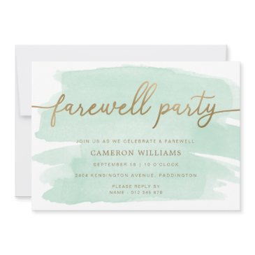 green watercolour gold farewell party invitation