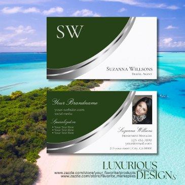 green white silver decor with monogram and photo business invitations