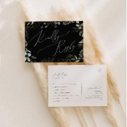 Small Greenery Black And Gold Menu Choice Rsvp Postinvitations Front View