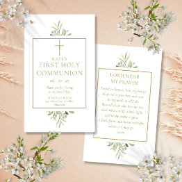 Small Greenery First Holy Communion Prayer Invitations Front View