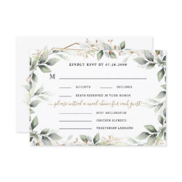 Small Greenery & Gold 3 Three Meal Choice Rustic Wedding Rsvp Invitations Front View