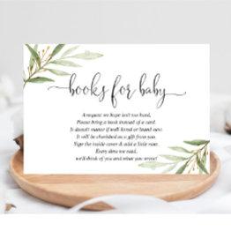 Small Greenery Green Gold Book Request Books For Baby En Enclosure Invitations Front View